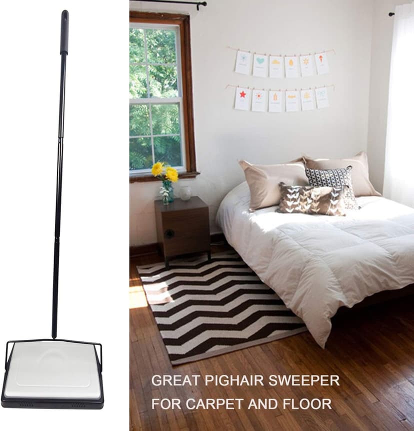 EZ SPARES Quiet Carpet Sweeper,Floor Sweeper with Pig-Bristles,Suitable for Carpet Cleaning Power,Roller Brush Strong,Bristle Sweeper,Great for House,Office,Kitchen,Carpet(Silver)