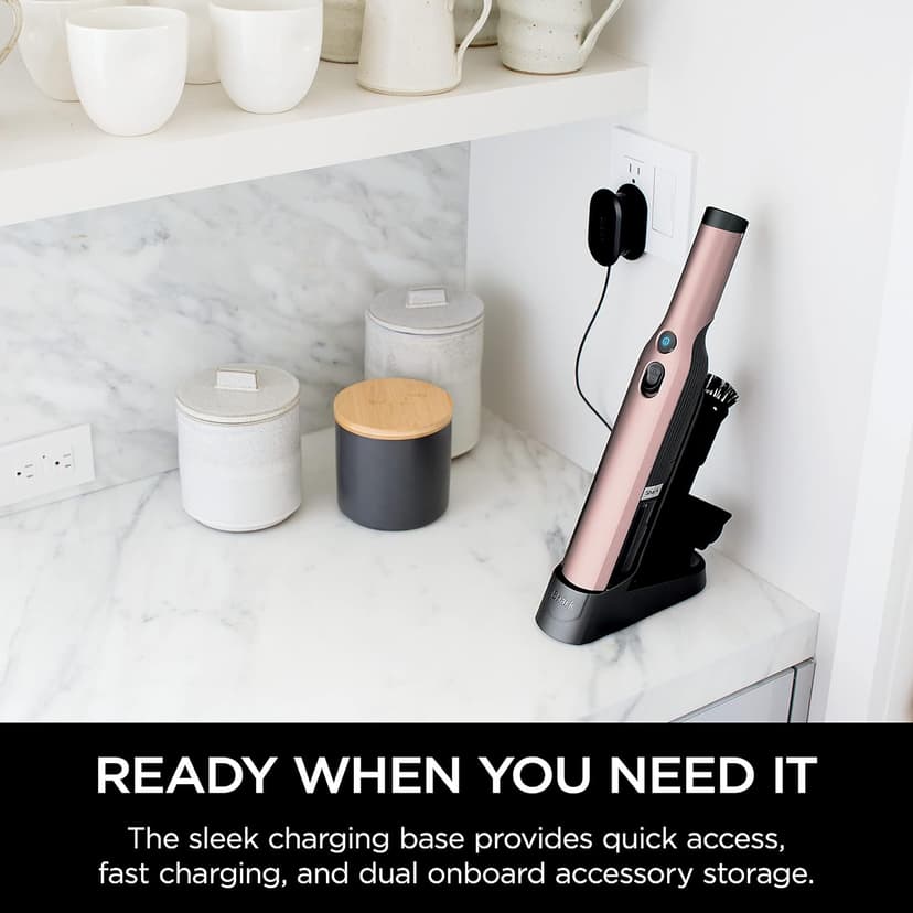 Shark WANDVAC Cordless Hand Vac, Lightweight, Portable at 1.4 lbs., Powerful Suction, Charging Dock, One-Touch Empty for Car & Home, Multi-Surface Pet Tool & Duster Crevice Tool, Rose Gold, WV201RGBRN