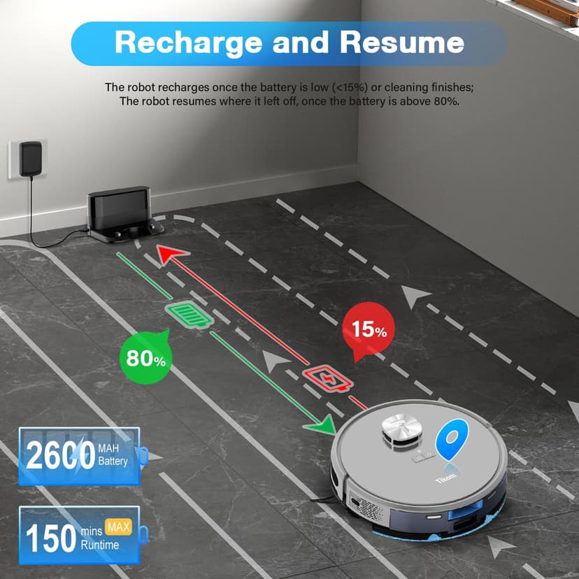 Tikom Robot Vacuum and Mop with LiDAR Navigation L9000, 4000Pa Robotic Vacuum Cleaner, 150Min Max, Smart Mapping, Good for Pet Hair, Carpet, Hard Floor