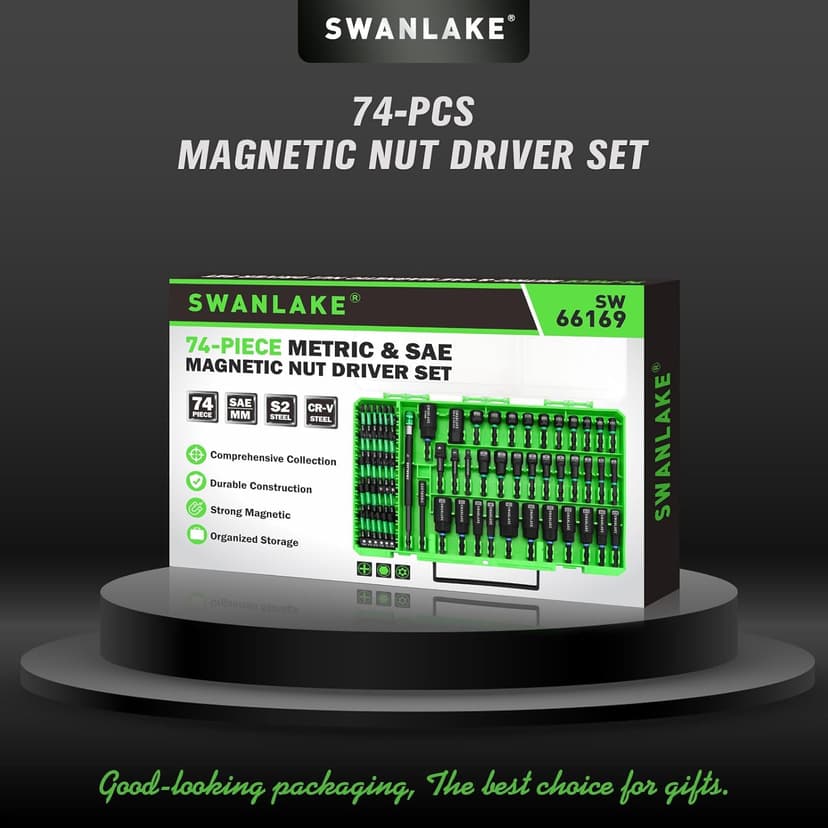 74-Piece Magnetic Nut Driver Set for Impact Drill Metric & SAE, Impact Socket Adapter, Power Bits with Magnetic Holder, Wing Nut Driver, Universal Socket, 1/4'' Quick-change Bit Extension