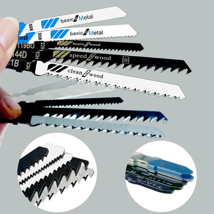 20 Pcs T Shank Jigsaw Blades, Jig Saw Blade Set, Multi-Purpose Jig Saw Blades for Wood, Pruning Plastic Metal Cutting Made with HCS/HSS, Jigsaw Blade, for Most Jig Saw Models