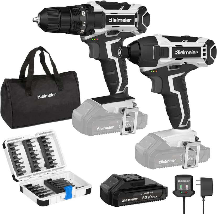 20V Cordless Drill Sets Combo Kit,3/8” Drill and 1/4” Impact Driver Set Perfect for Home Repair,with LED Light,33-Piece Drill Bit Set & Bag,Charger, Battery Pack,And Carrying Bag