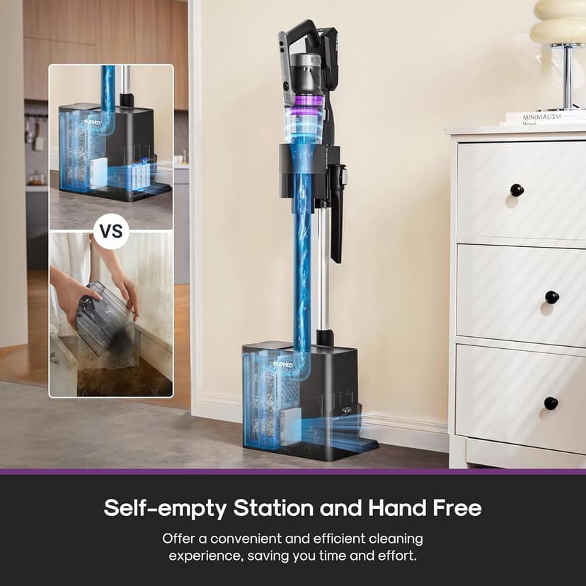 Eureka Cordless Vacuum Cleaner Lightweight, Stick Vacuum Rechargeable for Hardwood, Pet Hair, Blue w/Clean Station, Stylus Elite NEC490SE
