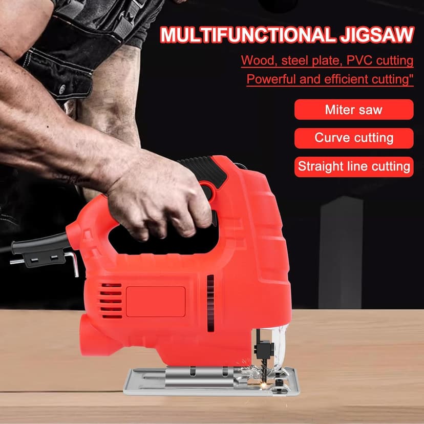Corded Jigsaw, 800W Brushless Jig Saw Tool Electric Power Cutter with 6 Variable Speed, 0°-45° Bevel Cuts, 3 Position Orbital Action for Straight Curve Circle Cutting