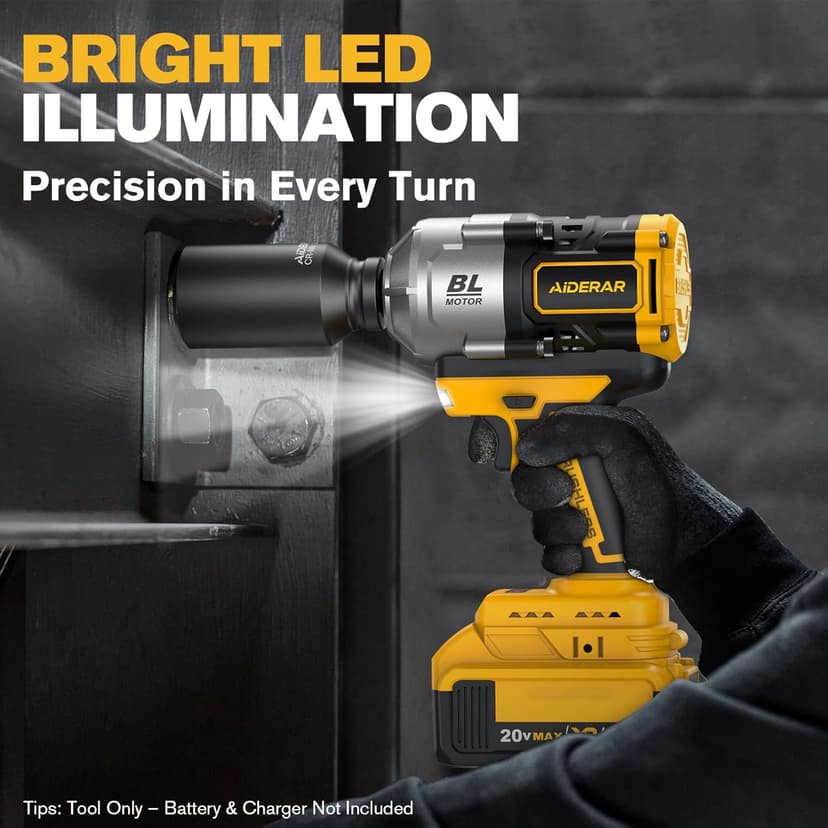 20V Cordless Impact Wrench for DeWalt Battery, 1500Nm (1106 Ft-Lbs) 1/2" Brushless Impact Gun, 3-Speed High Torque Power Tool for Tire Removal, Rusted Bolts, Heavy Equipment(No Battery)