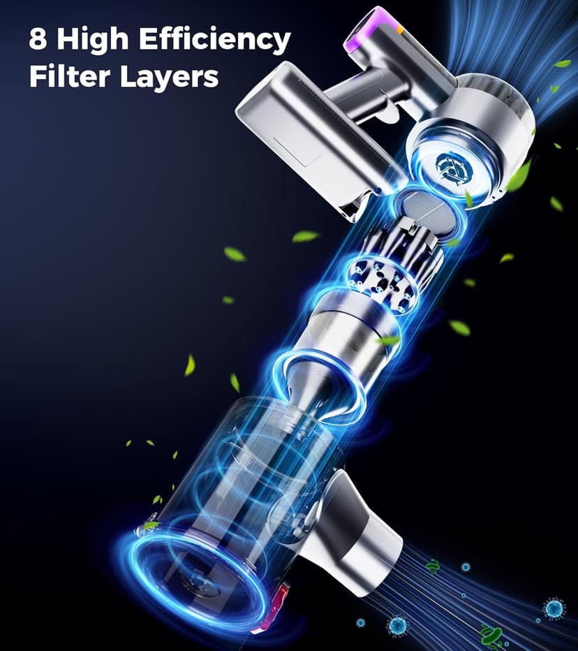 Cordless Vacuum Cleaner, 500W 40Kpa 60Mins Vacuum Cleaners for Home, Anti-Tangle Stick Vacuum with Self-Standing, Wall Mount Charging,LDE Display, Wireless Vacuum for Carpet Pet Hair Hardfloor