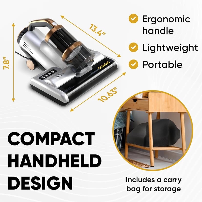 Mattress Vacuum BED CLEANER with UV-C LIGHT, 14kPa Suction, DUAL FILTERS & Dual Rollers, Furniture Handheld Vacuum Cleaner Dust Sensor, CORDED HANDHELD VACUUM for SOFA, Fabric & PET HAIR