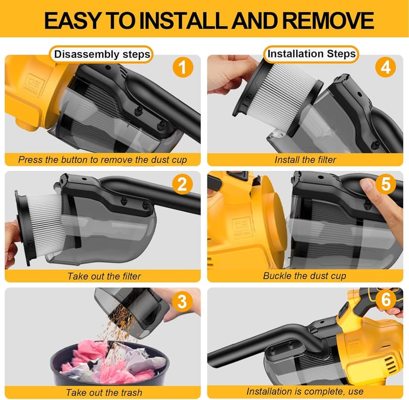 Cordless Vacuum Cleaner for Dewalt 20V Battery,100 AW Handheld Vacuum Cleaner with Washable HEPA Filter,55CFM Portable Shop Vacuum for Car/Pet Hair/Carpets/Hard Floors(No Battery)