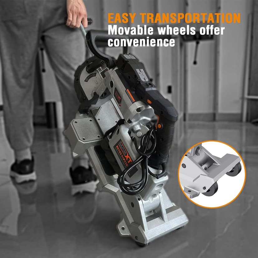 MAXXT Band Saw with Lightweight Aluminum Base, 10 Amp 5 Inch Deep Cut Bandsaw, Variable Speed Handheld Automatic Multipurpose Cut with Carrying Wheels Portable Metal Saw, Band Saws for Metal Wood