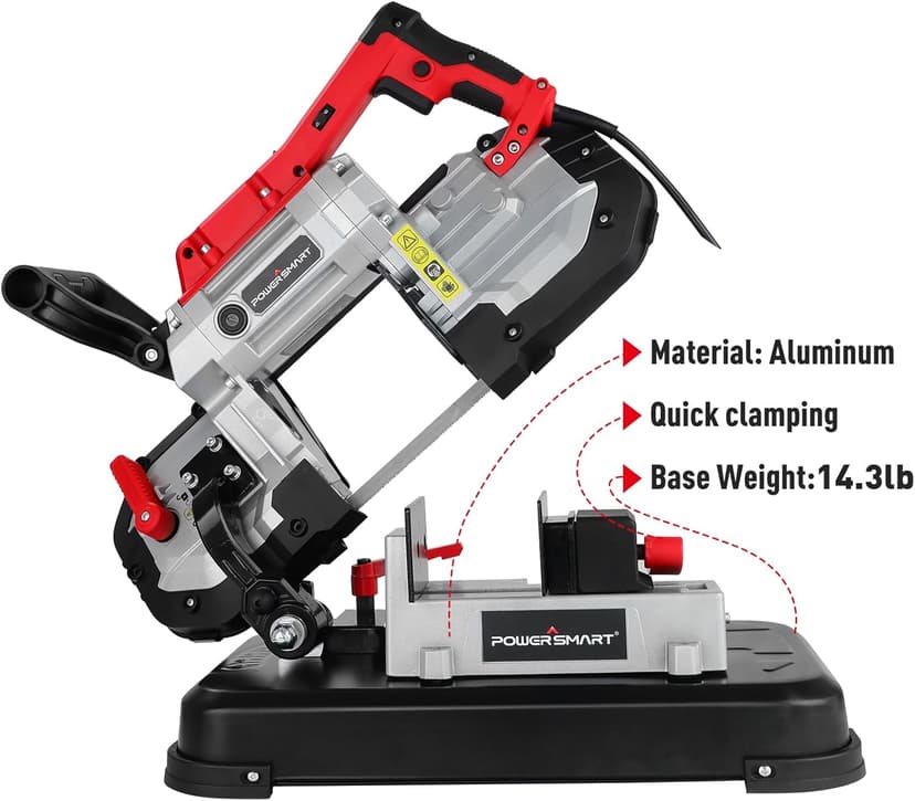 PowerSmart Portable Band Saw with Removable Alloy Steel Base, 10Amp 1100W Motor 5-Inch Deep Cut Bandsaw for Metal