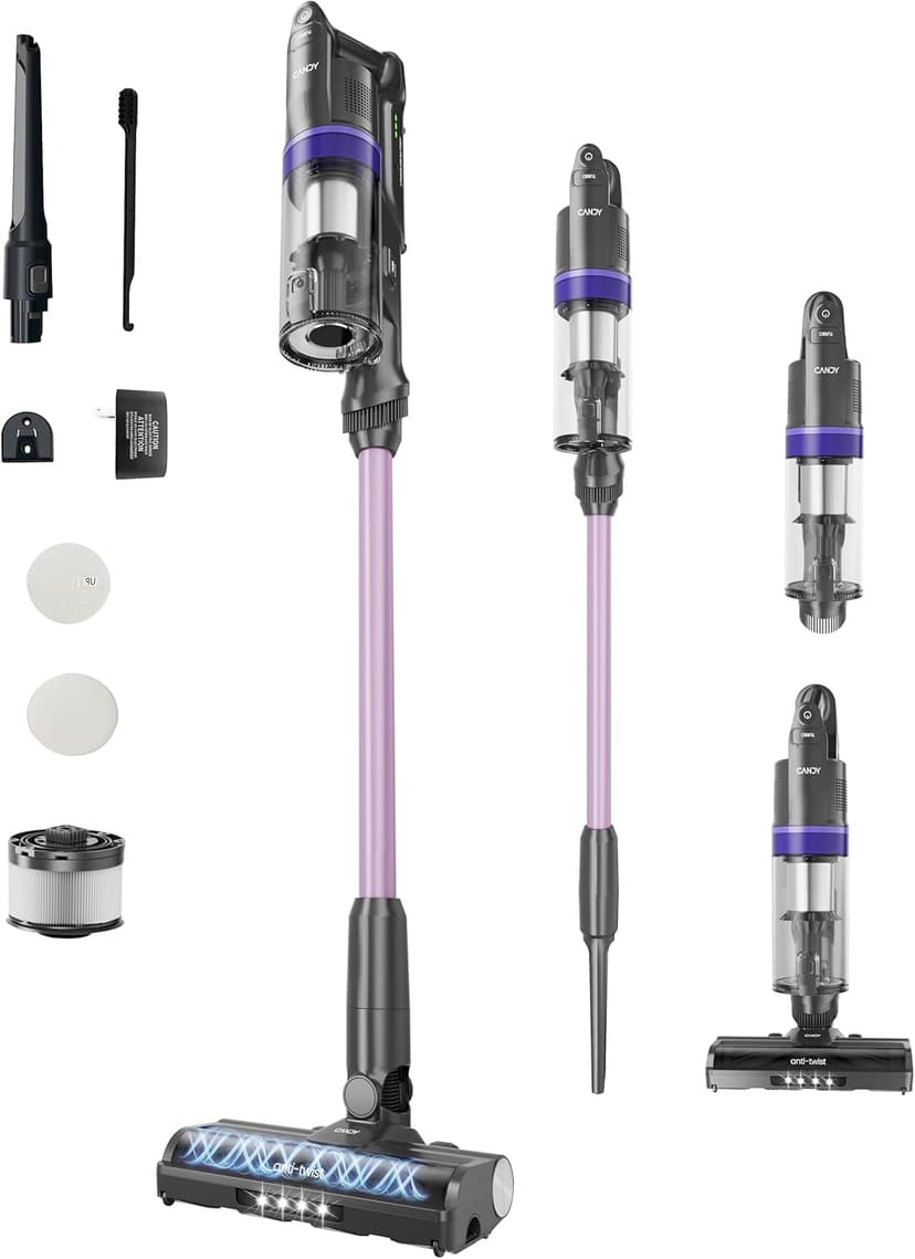 CANDY™ Cordless Vacuum Cleaner,3-in-1 Ultra-Light 4.8lb Vacuum, Anti-Hair Wrap,12-45Min Runtime,Powerful Suction,180° Flat,150° Left Right Swivel,HEPA Filtration for Carpets, Hard Floors & Pet Hair