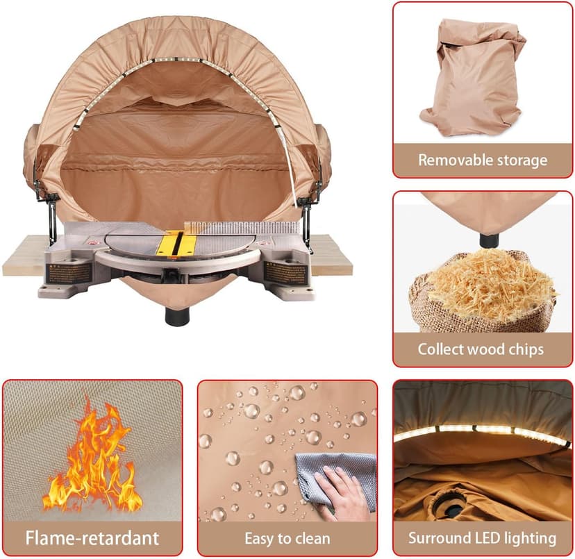 GARVIN Miter Saw Dust Collection Hood with Light, Dust Solution for Table Miter Saw, Chop Saw Hood Dust Collector Attachment, Accessory Holes, with Storage Bag, Fits All Miter Saws Khaki
