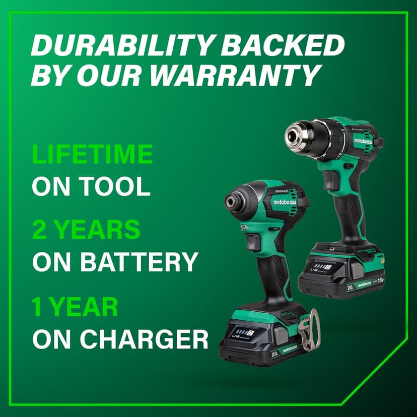 Metabo HPT 18V MultiVolt Cordless Brushless Driver Drill & Impact Driver Combo Kit, Power Tool Kit, 2 Lithium-Ion Metabo HPT Batteries and Charger, High Torque, Compact Lightweight Design, KC18DEXQB