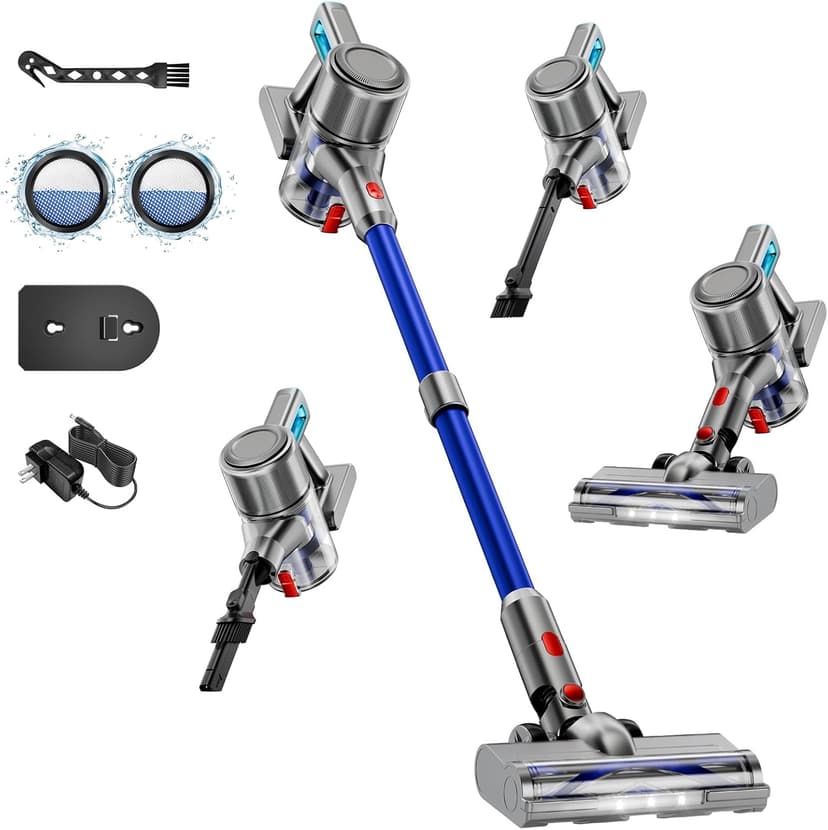 Cordless Vacuum Cleaner, 8 in 1 Powerful Stick Vacuum with 45min Runtime, Anti-Tangle Vacuum Cleaners for Home, Lightweight Handheld Wireless Vacuum for Hardwood Floor Carpet pet Hair, Blue