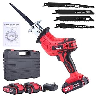 Cordless Reciprocating Saw | 21V 2000mAh * 2 Batteries, 3000RPM, 28mm Stroke Length, 4 Blades | Electric Power Reciprocating Saw for Wood/Metal/PVC Cutting