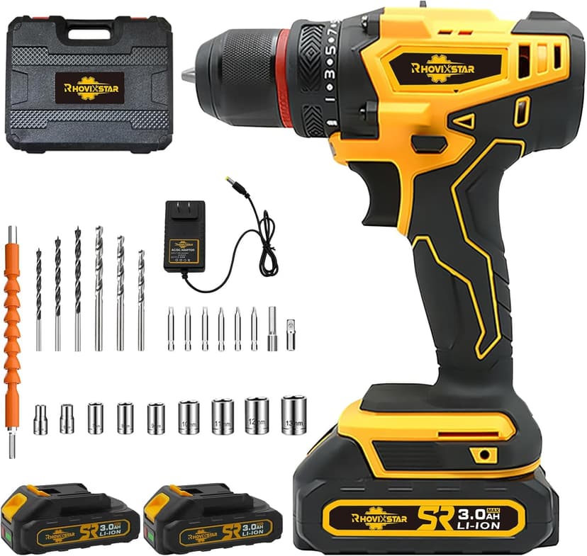 Cordless Drill Set with Battery And Charger,Power Drill Tool Set 20v,1/2-Inch Keyless Chuck,Variable Speed (Equipped with two batteries)
