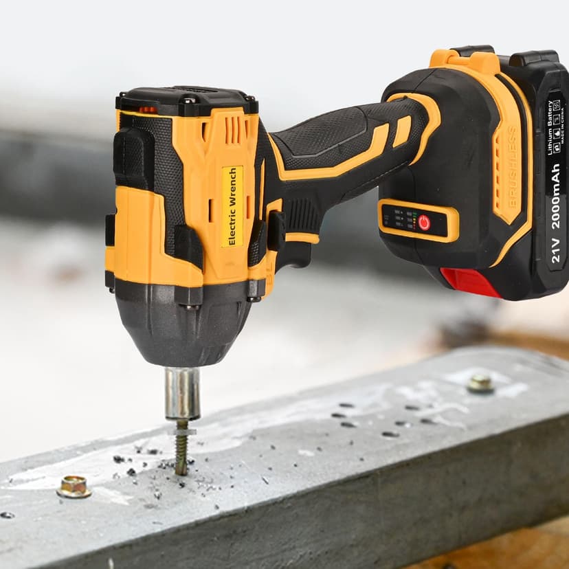 Cordless Impact Wrench, 21V Torque Power Impact Driver, 1/2" Power Impact Wrenches with 2 * 2.0Ah Batteries with 19 Accessories, Electric Impact Motor Variable Speeds for home installation (Yellow)