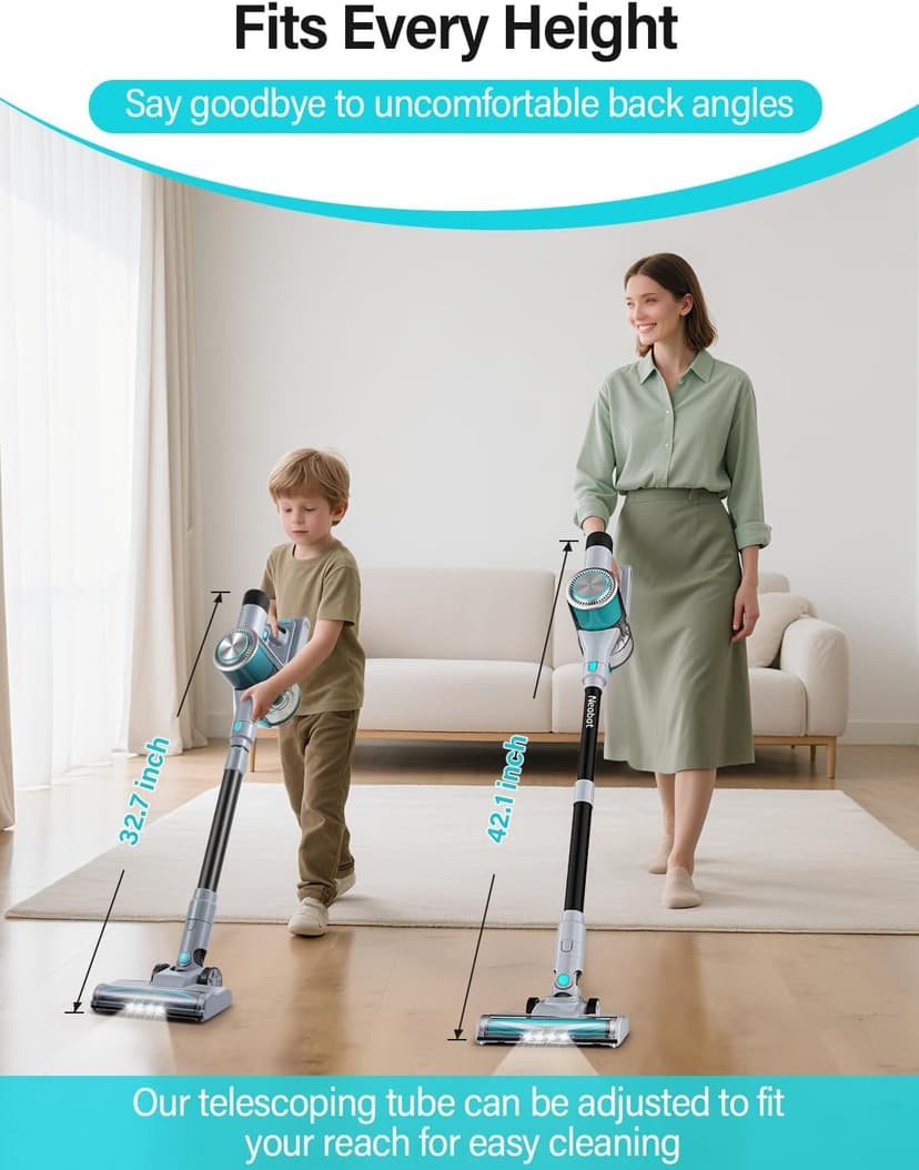 8-in-1 Cordless Stick Vacuum Cleaner, Lightweight, 40-Minute Runtime, Powerful Suction, Anti-Tangle for Pet Hair, Great for Hardwood Floors, Short-Pile Carpets, Stairs, Sofa, Gaps, and More