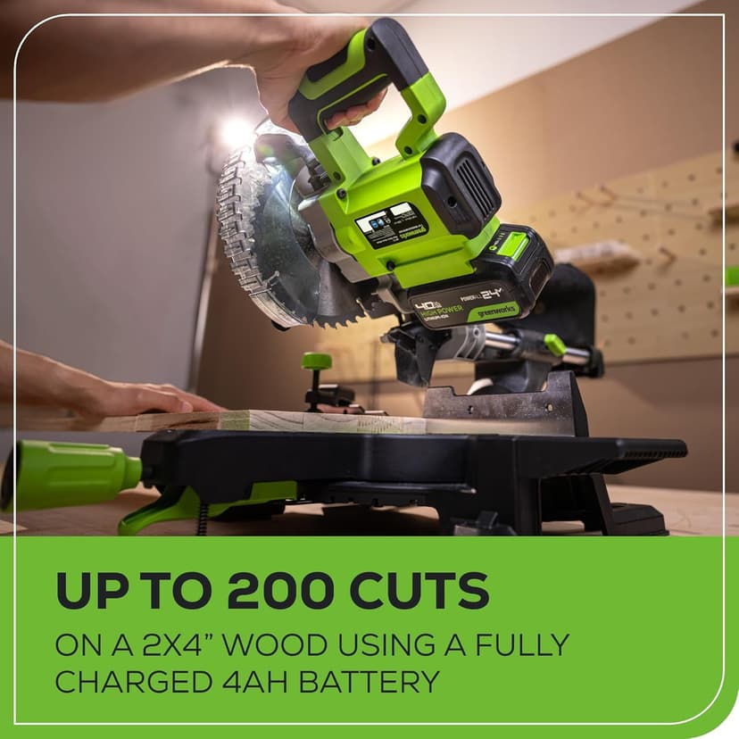 Greenworks 24V Brushless 7-1/4" Sliding Compound Miter Saw Kit, 4800RPM, Single Bevel 0-47°, LED Cut Line, Dust Collection, 4.0Ah Battery & Charger Included