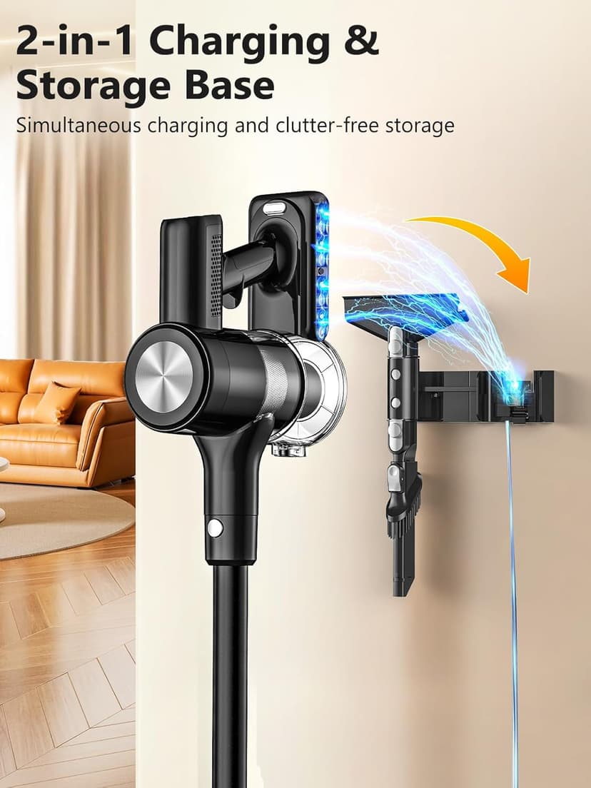 Cordless Vacuum Cleaner, 46KPa/500W Stick Vacuum with 55 Mins Runtime, Self-Standing Vacuum Cleaner for Home, LED Display, Anti-Tangle Brush, Rechargeable Vacuum for Pet Hair