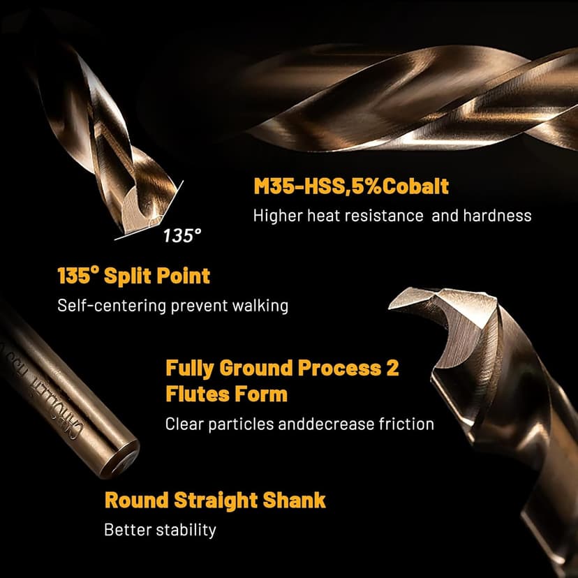 29Pcs Drill Bit Set, 135 Degree Tip High Speed Steel with Black and Gold Finish, Stainless Steel, Plastic and Wood with Metal Indexed Storage Case 1/16"-1/2" (29pcs Black and Gold)