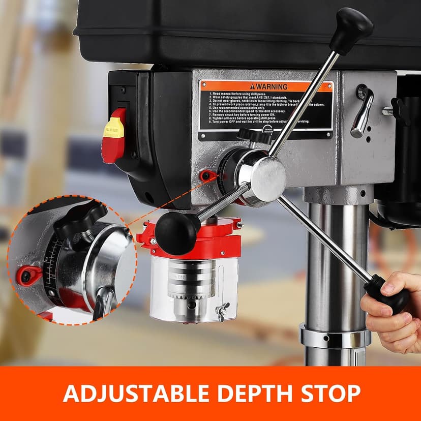 13 in Floor Drill Press, 7.5 Amp 120V, 288-3084 RPM Variable Speed Cast Iron Bench Drill Press, 0-45°Tilting Worktable, Tabletop Drilling Machine for Wood Metal
