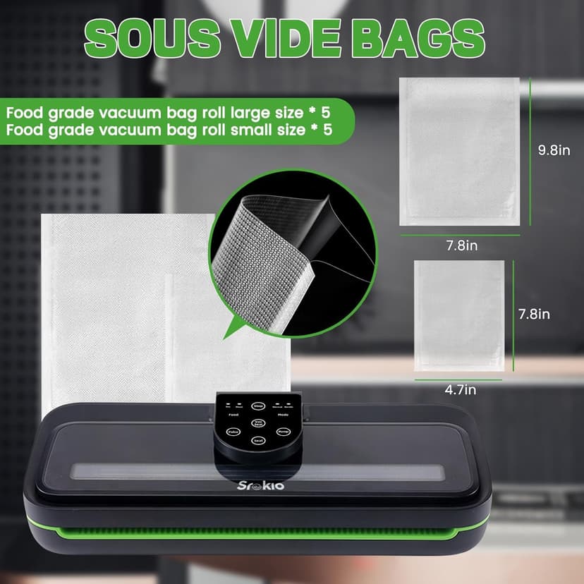 85kpa Food Vacuum Sealer Machine,Vacuum Sealer For Food with Cutter, Full Automatic Bag Sealer,Dry Moist Fresh Modes,10 Pre-cut Bags and Accessory Hose,Black