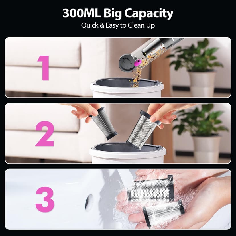 Handheld Vacuum Cordless 25000Pa Car Vacuum 3-in-1 Handheld Vacuum, Includes Smart Display and Charging Base Hand Vac Cordless Rechargeable One-Touch Empty for Home/Pet/Car (Violet)