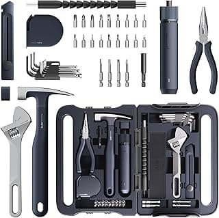 HOTO 40-Piece Tool Kit, Household Essentials tool set w/Smart Electric Screwdriver (LED, 3 Torque) + 14 Tools & 26 Accessories | Pro-Grade Compact Organizer for Home, Dorm Repairs, DIY