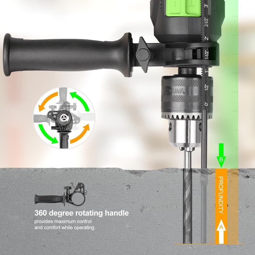 GALAX PRO 4.5Amp 0-3000RPM Corded Hammer Drill, 5pcs Bit, Hammer and Drill 2 Functions in 1 with 12 Variable Speed, 1/2 Inch Keyed Metal Chuck, 360°Rotating Handle