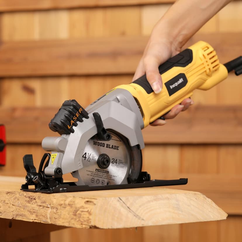 4Amp Mini Circular Saw, 3500RPM Corded Compact Saw with 4-1/2" 24T TCT Blades, Laser Guide, Rip Guide, Vacuum Adapter and Blade Wrench, Max Cutting Depth 1-11/16"(90°), 1-1/8"(45°）