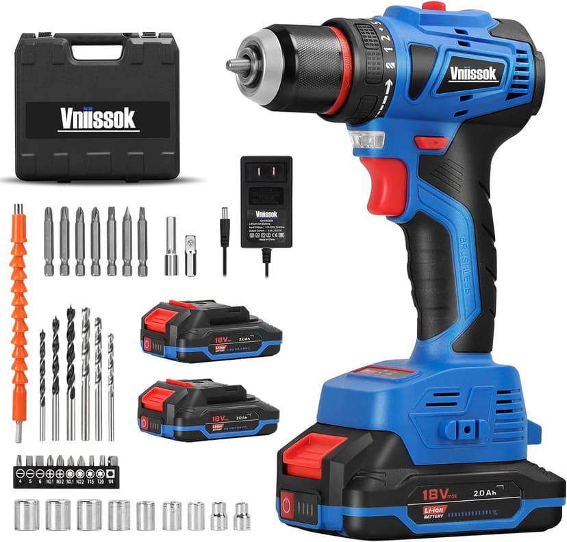 Cordless Drill Set,18V Brushless Power impach driver with Battery and Charger, 3/8" Keyless Chuck, Variable Speed, Drill Driver Bits Kit for Drilling and Tightening/Loosening Screws