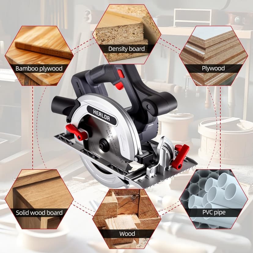 Cordless Circular Saw, Portable Table Saw Compatible with Dewalt 20V Battery, Power Mini Circular Saw with 7-1/4-Inch Blade, 5600RPM, Adjustable 0-57° Max Angle for Wood Cutting Tools (No Battery)