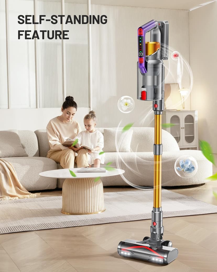 Cordless Vacuum Cleaner, 550W/45KPA Self-Standing Vacuum Cleaners for Home, Max 60Mins Anti-Tangle Stick Vacuum with Aromatherapy, Dual-Handheld Lightweight Vacuum for Pet Hair, Carpets, Hardwood