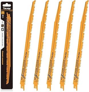 TOLESA CR-V 12 Inch Reciprocating Saw Blades 5 TPI (5 Pack), Wood Pruning Sawzall Blades for Tree Trimming Cutting