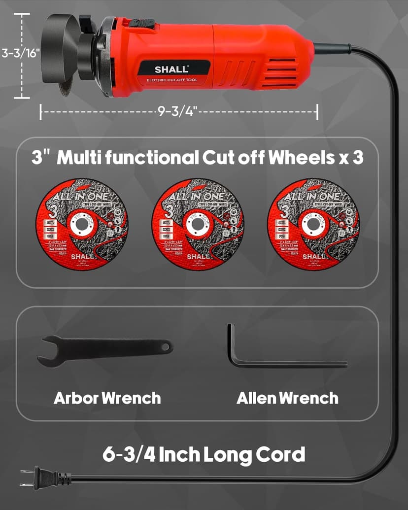 SHALL 3 Inch High-Speed Cut Off Tool, 3.5 Amp Metal Cutter Tool with 3Pcs Multifunctional Cut Off Wheels, 24000RPM Electricl Metal Cutting Tools for Steel, Inox, PVC