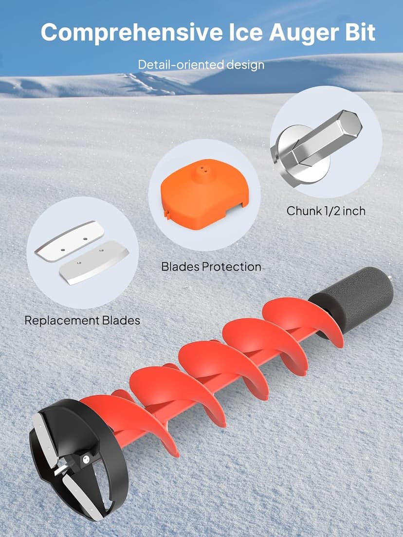 Eyoyo 6-8" Diameter Ice Auger Bit, 1 Set Replacement Blade & Blade Protector with 1/2 Inch Chunk Drill Adapter, Nylon Auger Convenient for Ice Fishing