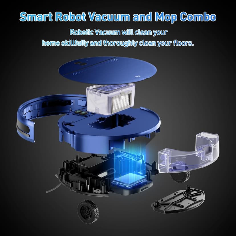 Robot Vacuum and Mop Combo, 2-in-1 Mopping Robot Vacuum Cleaner with 2300Pa Suction, 2.87'' Slim Design, Wi-Fi/App/Voice Control, 3D Obstacle Avoidance&Self-Charging for Hard Floors, Carpets, Pet Hair