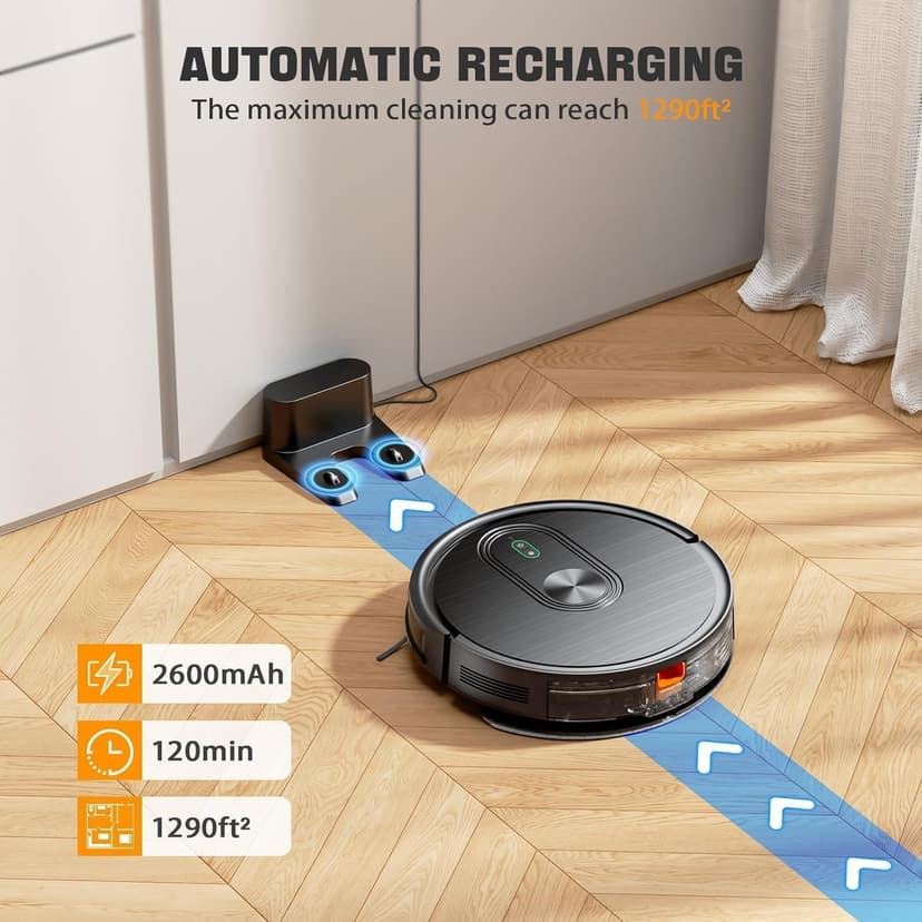 Robot Vacuum and Mop Combo, 2 in 1 Mopping & Mopping Robot with Schedule, App/Bluetooth/Voice, 3200Pa Max Suction, Self-Charging Robot Vacuum Cleaner, Slim, Ideal for Pet Hair, Hard Floor, Carpet