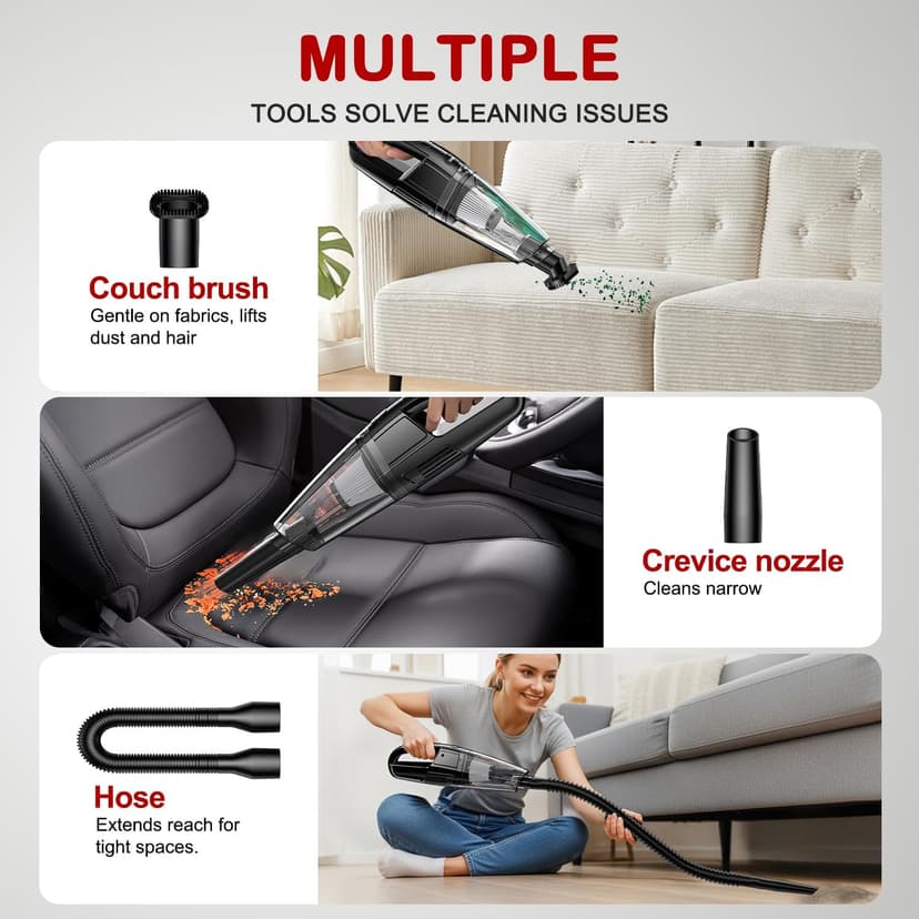 Handheld Vacuum Cordless Rechargeable, Car Vacuum Portable, Mini Vac for Pet Hair, Hand Vacuum Cleaner Car Seats, Home, Quick Cleanup, Strong Suction, Lightweight(H10)
