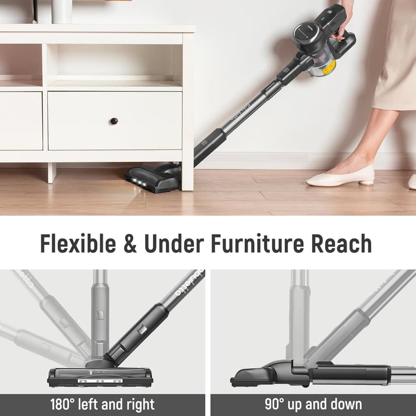 FABULETTA Cordless Vacuum Cleaner, 35Kpa Vacuum Cleaners for Home, Max 50 Mins Runtime, Self-Standing Design, 5-Layer Filtration System, Anti-Tangle Brush, LED Display, Lightweight