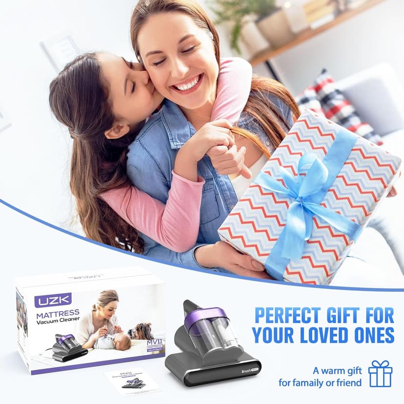 Mattress Vacuum Cleaner,Bed Vacuum Cleaner with UV-C Light,16Kpa,140°F Heat,Ultrasonic,Anion,Handheld Vacuums for Bed,Sofa,Couch,Crib(Corded, Purple)