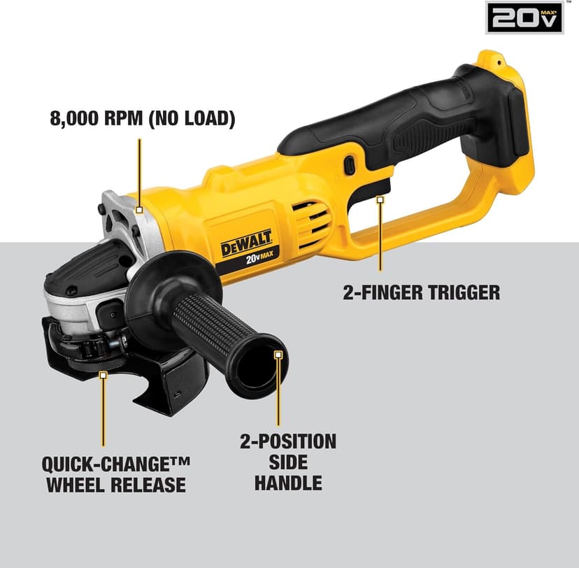 DEWALT 20V MAX 4-1/2 Inch Cordless Angle Grinder, Bare Tool Only (DCG412B)