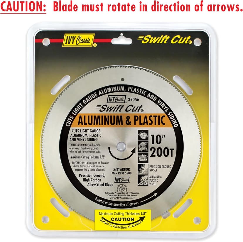 IVY Classic 35050 Swift Cut 7-1/4"128 Tooth Aluminum & Plastic Cutting Circular Saw Blade with 5/8" Diamond Knockout Arbor, 1/Card