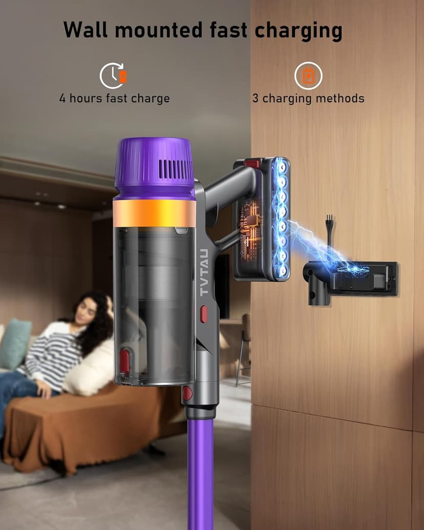 Cordless Vacuum Cleaner, 580W/48Kpa/65Mins Vacuum Cleaners for Home, Self-Standing Stick Vacuum with LED Display & Wall Mount Charging, Anti-Tangle Handheld Vacuum Cordless for Floor/Carpet/Pet Hair