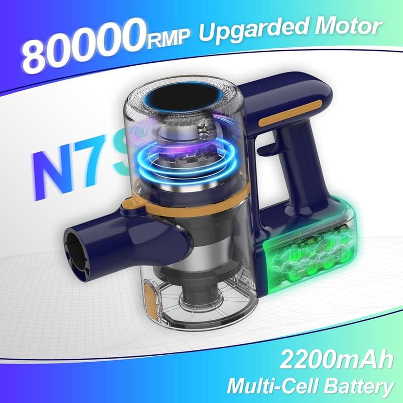 Cordless Vacuum Cleaner, 6-in-1 Multifunction Cordless Vacuum, 210W Powerful Vacuum Cleaner, 6 Cell 2200mAh Stick Vacuum Cordless Rechargeable for Home (Indigo)