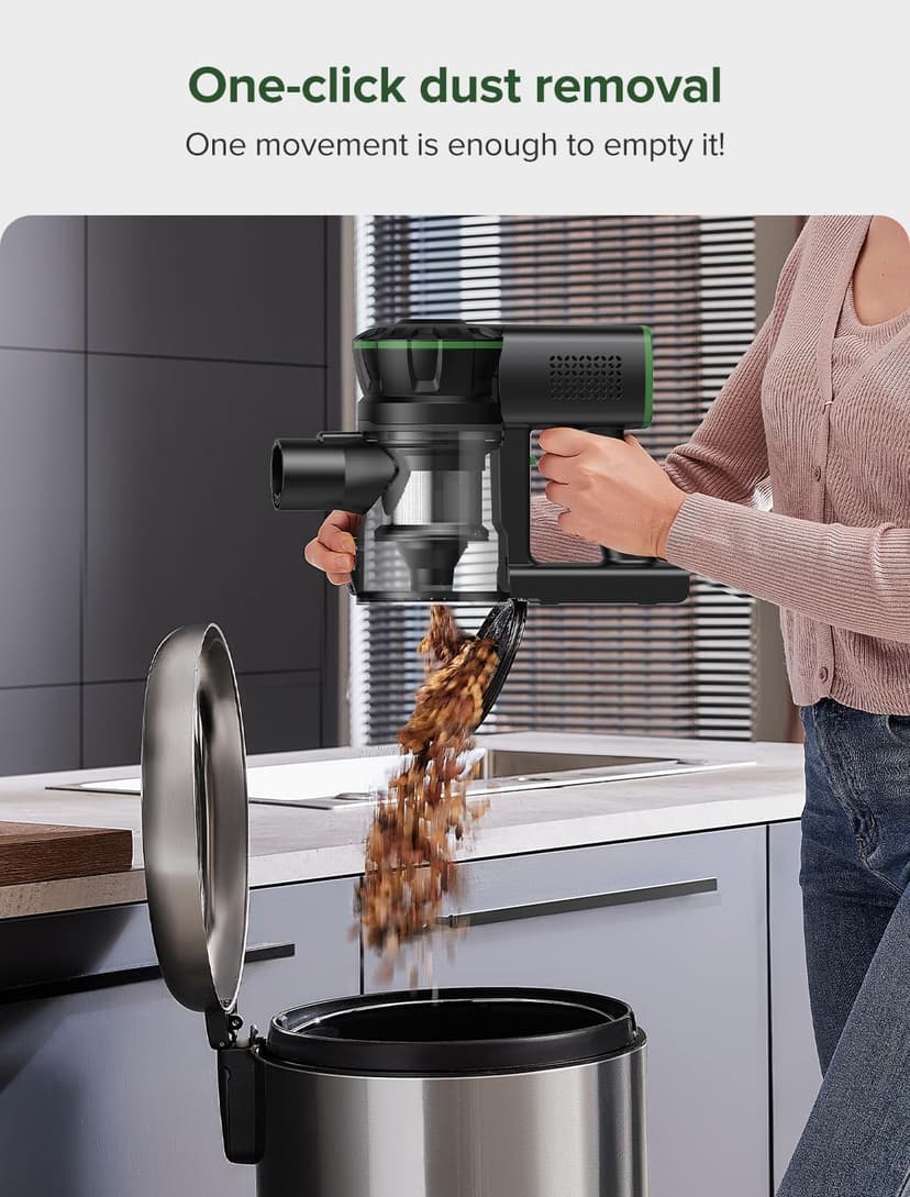 Vexilar Cordless Vacuum Cleaner, 550W/45Kpa Vacuum Cleaners for Home, Stick Vacuum with Brushless Motor, 45Mins Runtime, Touch Screen, Self-Standing, Lightweight Handheld Vacuum for Pet Hair(Green)
