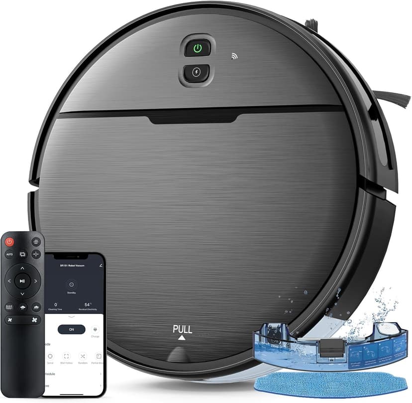 Robot Vacuum and Mop Combo, 2-in-1 Robot Vacuum Cleaner with Strong Suction, Compatible with APP/Home Integration, Schedule, Long battery life, Tangle-free, Ideal for Pet hair and Low Pile carpets