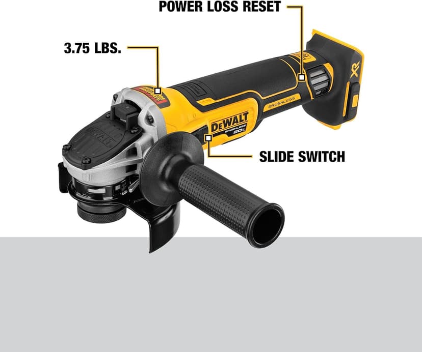 DEWALT 20V MAX* XR Angle Grinder with Kickback Brake, Slide Switch, 4-1/2-Inch, Tool Only (DCG405B)