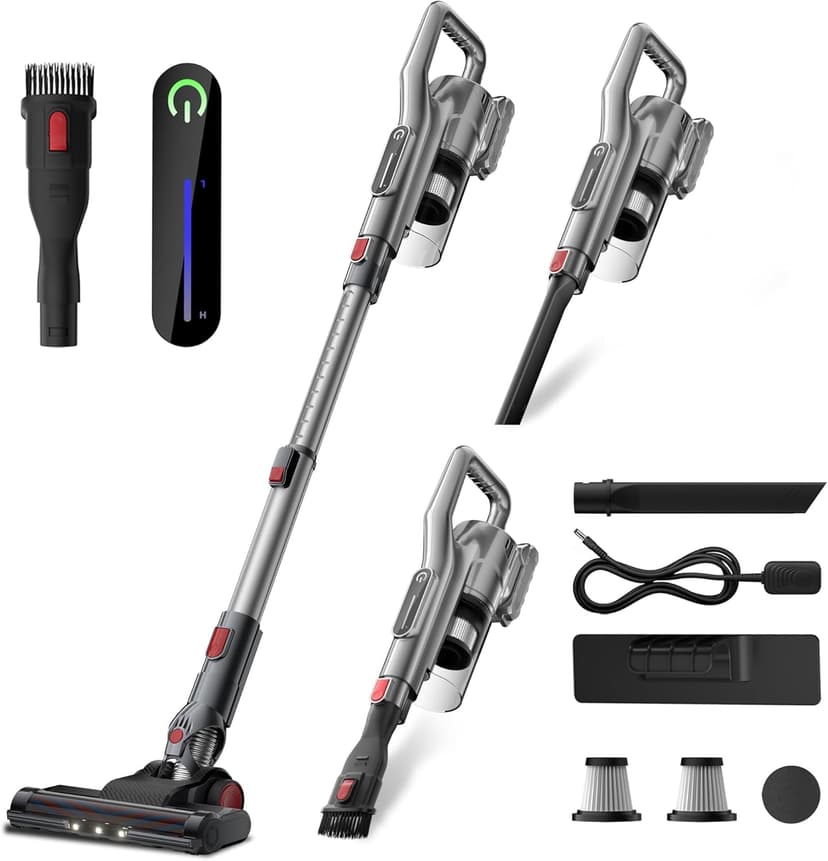 Cordless Vacuum Cleaner, Lightweight Stick Vacuum Cordless Rechargeable with LED Touch Screen, 2 Modes Powerful Suction Vacuum Cleaners for Home Pet Hair, Carpets, Hardwood Floors
